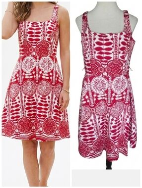 Floral Milkmaid Dress Fit And Flair Dress Red and White Women's Size 10